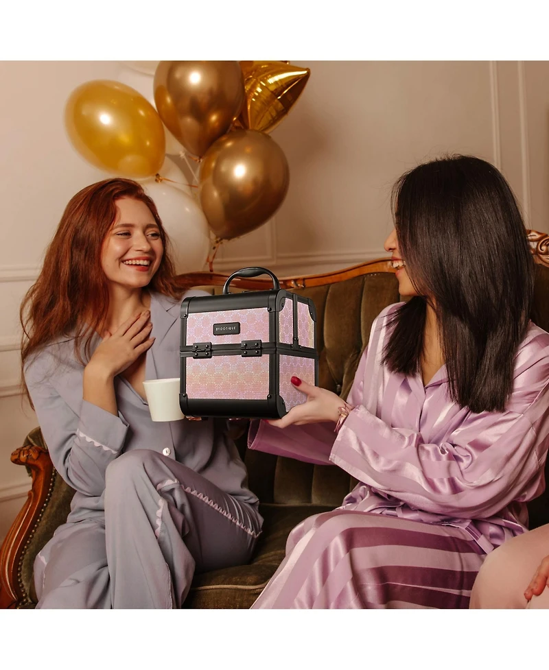 Byootique 4in1 Portable Makeup Train Case with Cube Case Cosmetic Organizer Pink