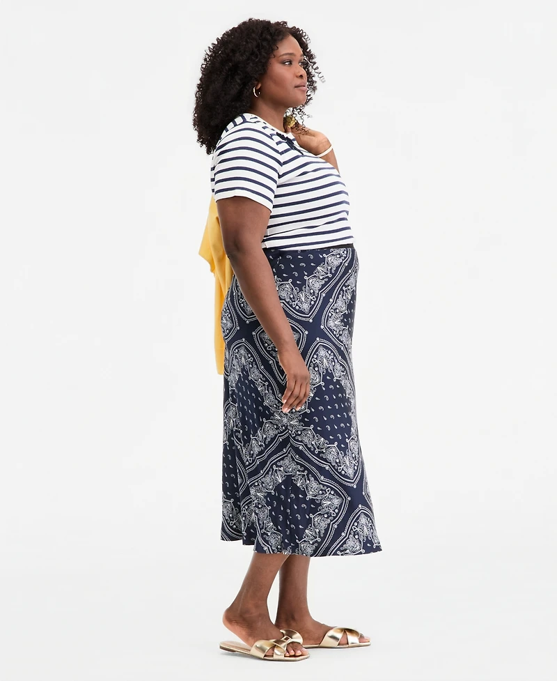 On 34th Trendy Plus Brittany Bandana Print Pull-On Midi Slip Skirt, Macy's Exclusive