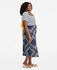 On 34th Trendy Plus Brittany Bandana Print Pull-On Midi Slip Skirt, Macy's Exclusive