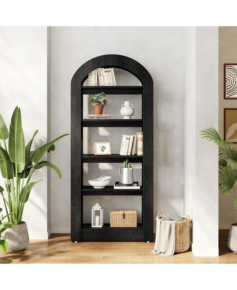 Tribesigns 5-Tier Bookshelf, Arch-Shaped Racks, Tall Standing Wooden Bookcase Display Shelf Modern Storage Solution