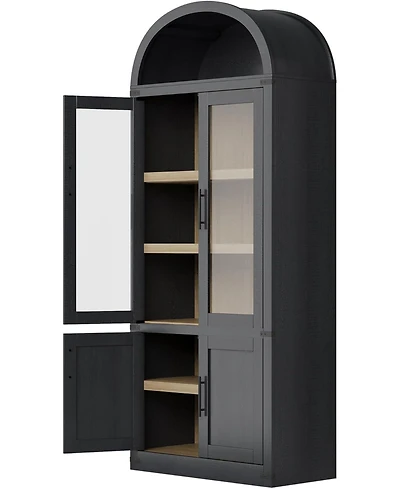 gaomon Arched Storage Bookcase, 6-Tier Modern Wooden Shelving with Doors for Living Room