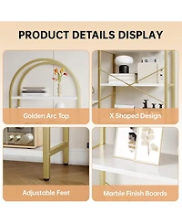 gaomon Set of 2 Modern Arched Bookcases, 5-Tier Metal Frame Shelves with Marble Finish for Living Room & Office