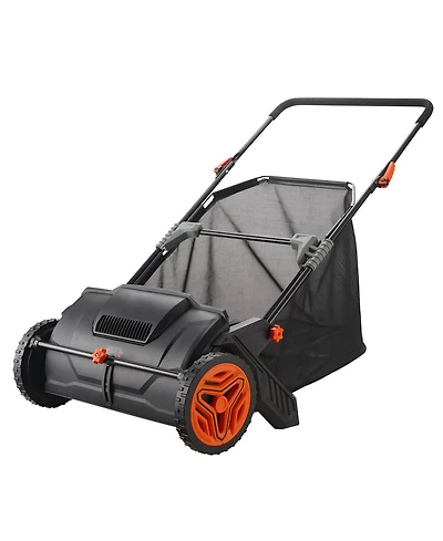 Mecale 21" Push Lawn Sweeper, Leaf & Grass Collector with 3.5 cu. ft. Mesh Hopper, 2 Spinning Brushes, Plastic Wheels, Steel Frame