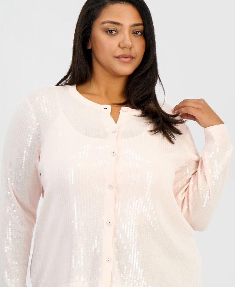 Anne Klein Plus Sequin Cardigan Sweater
