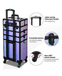 Byootique Makeup Train Case Kit with Cube Case Cosmetic Organizer Mermaid Purple