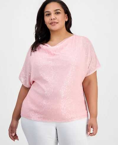 Anne Klein Plus Cowl-Neck Sequinned Top