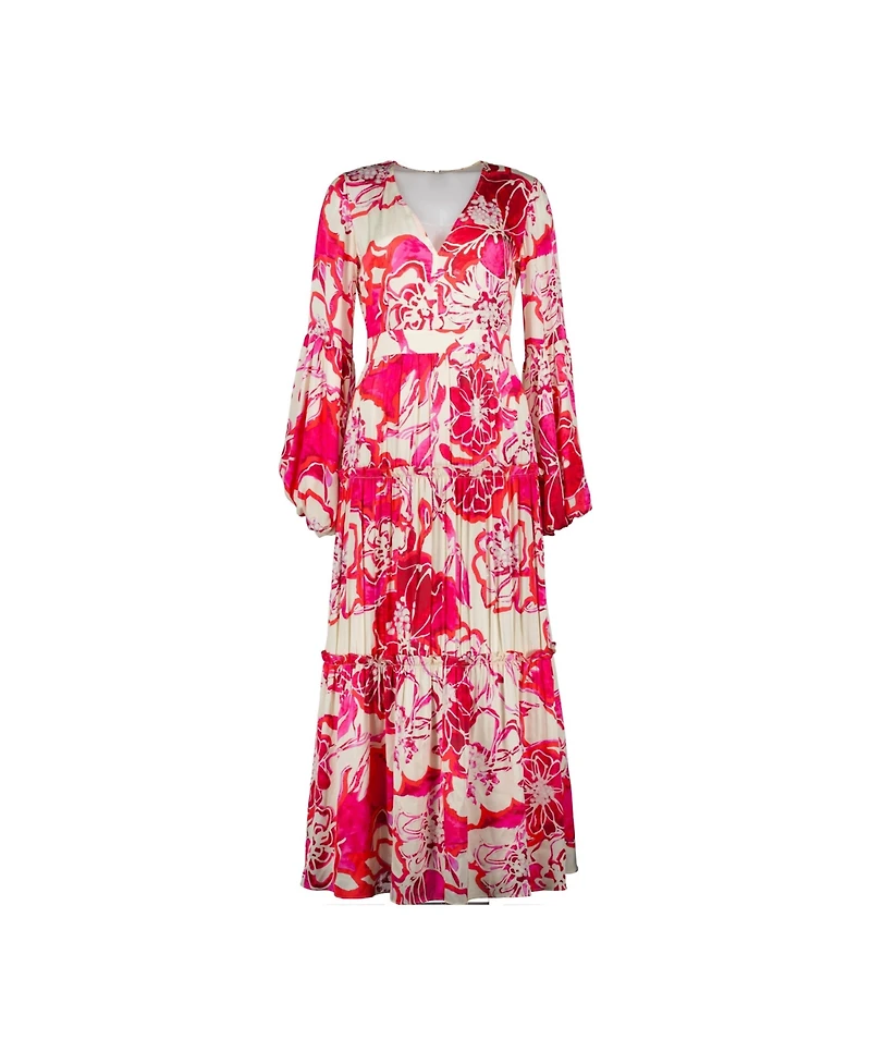 Ivonne Women's Puff Sleeve Floral Maxi Dress