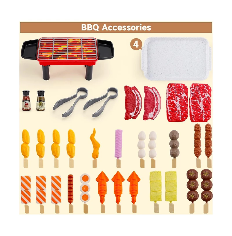 Bruce & Shark 36-Piece Kids Bbq Grill Playset, Pretend Play Toy with Realistic Food & Tools