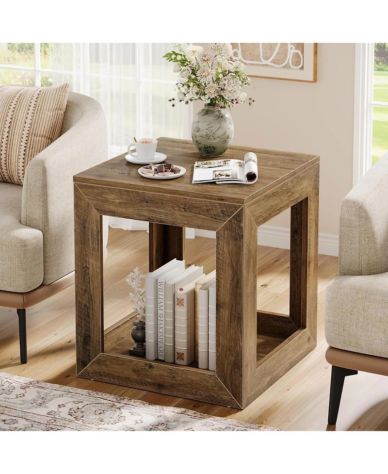 Tribesigns 20" Rustic Farmhouse End Table with Storage Shelf for Bedroom or Living Room