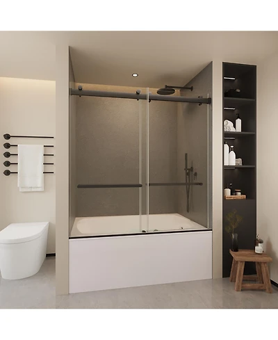 Lovmor Frameless Bathtub Shower Doors 56-60 W x 60 H Matte Black