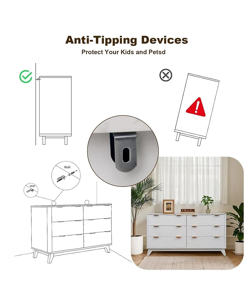 gaomon 6-Drawer Fluted Wood Dresser, Faux Marble Top, Modern Storage Organizer for Bedroom, Living Room