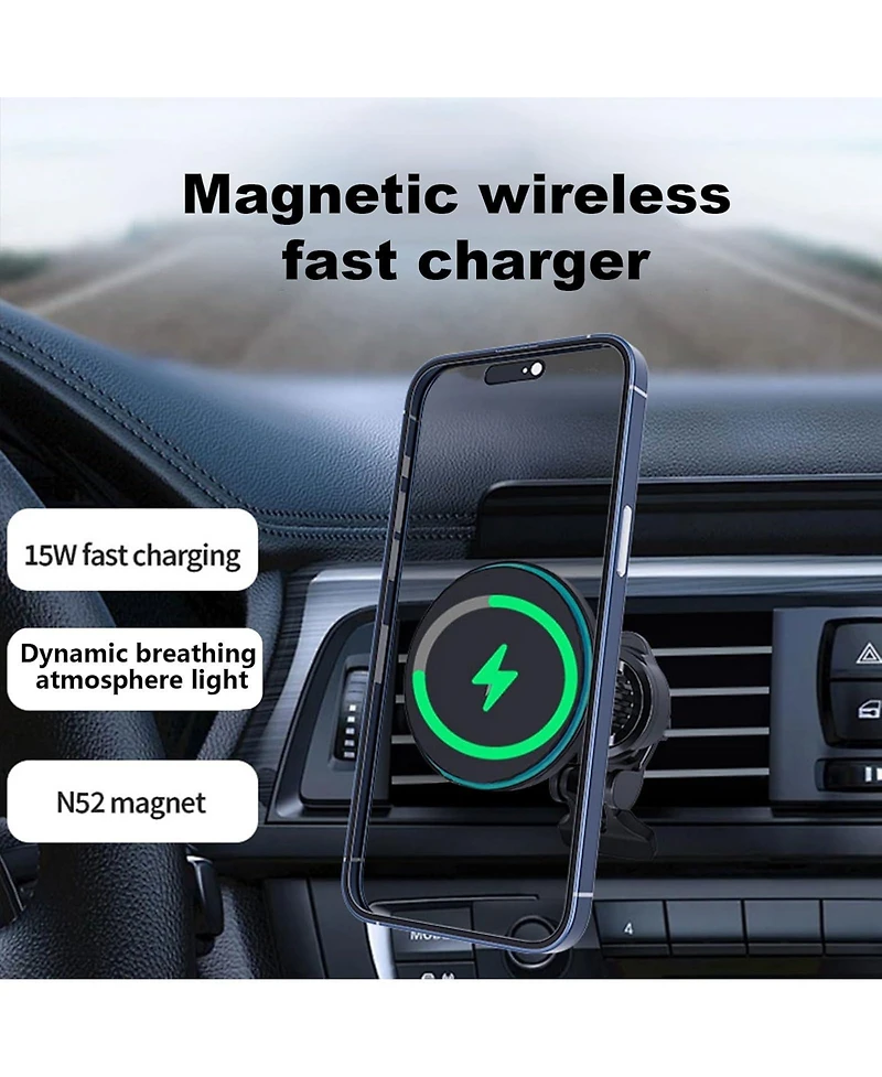 Risokeys Car Charger, Hands-free Car Phone Holder Charger, Wireless Charger Car Mount for Air Vent, Compatible with iPhone 16/15/14