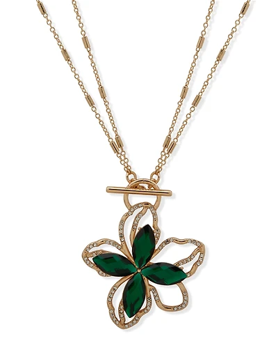 Anne Klein Gold-Tone Multi-Stone Toggle Flower Pendant Necklace, 18"