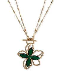 Anne Klein Gold-Tone Multi-Stone Toggle Flower Pendant Necklace, 18"