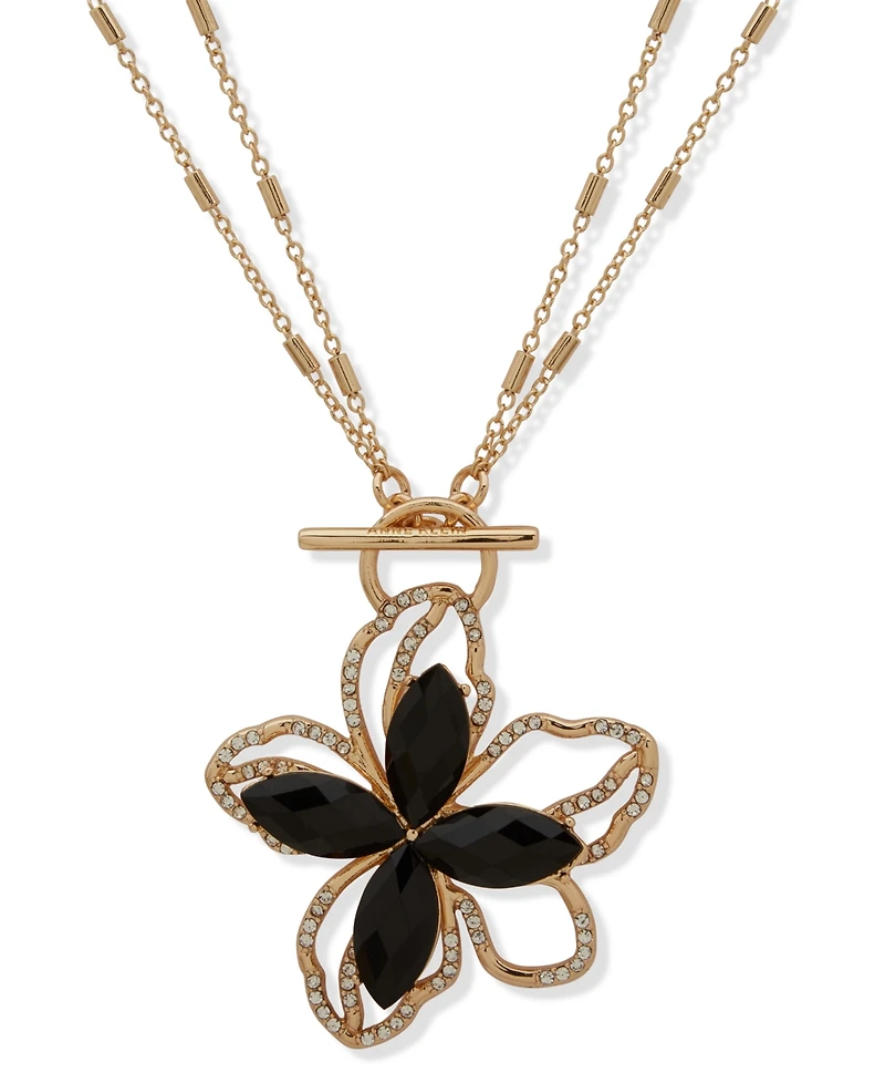 Anne Klein Gold-Tone Multi-Stone Toggle Flower Pendant Necklace, 18"