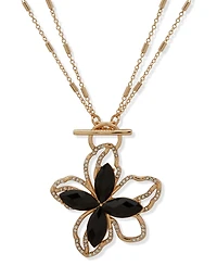 Anne Klein Gold-Tone Multi-Stone Toggle Flower Pendant Necklace, 18"