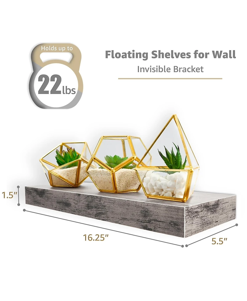 5 Pack 16 Inch Sorbus Long Floating Wall Shelves for Bedroom, Decor, Kitchen, Living Room - for Trophies, Frames, Bookshelf