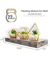 5 Pack 16 Inch Sorbus Long Floating Wall Shelves for Bedroom, Decor, Kitchen, Living Room - for Trophies, Frames, Bookshelf