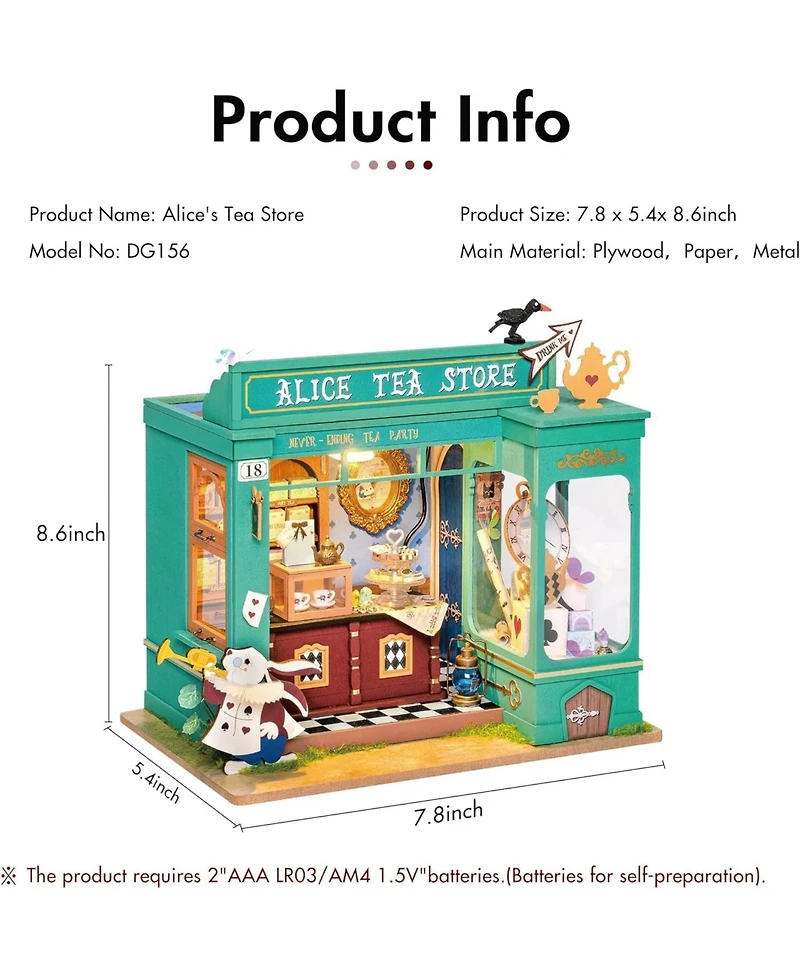Robotime Alice's Tea Store Diy Miniature House Kit with Furniture, Gift Idea