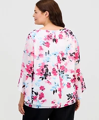 Kasper Plus Floral Ruffled-Sleeve Blouse