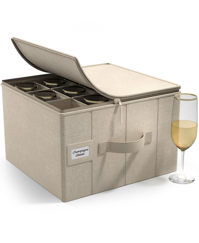 Sorbus Champagne Flute Glasses Organizer Case with Lid (Holds Service for 12) Felt Protectors