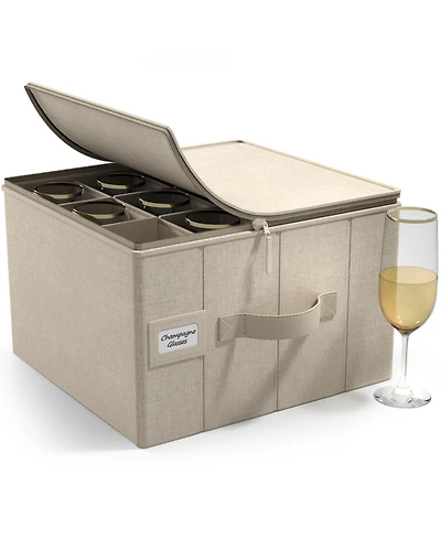 Sorbus Champagne Flute Glasses Organizer Case with Lid (Holds Service for 12) Felt Protectors