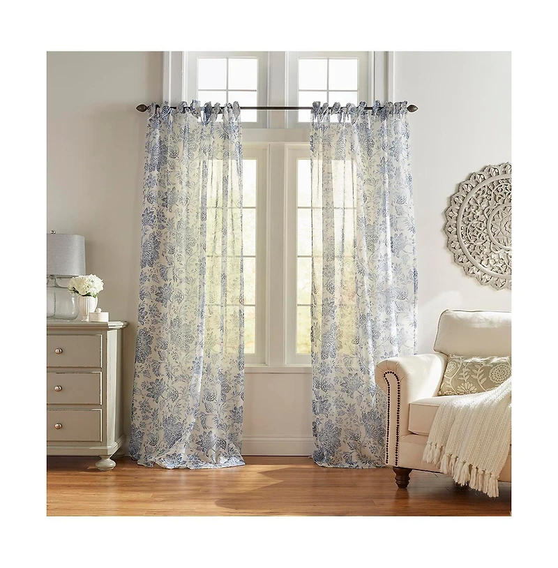 Elrene Home Fashions Westport Floral Tie-Top Sheer Window Curtain