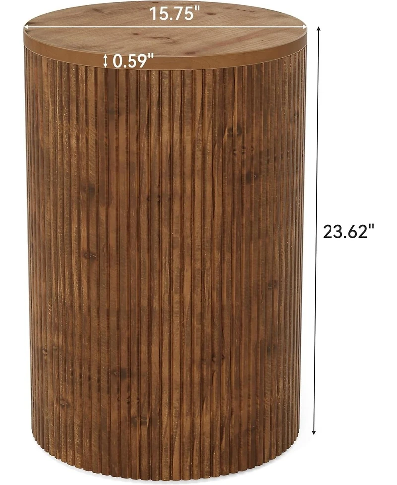 Tribesigns Solid Wood Round Side Table with Storage Set of 2, No-Assembly Fluted End Table with 4 Wheels, Wooden Nightstand