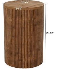 Tribesigns Solid Wood Round Side Table with Storage Set of 2, No-Assembly Fluted End Table with 4 Wheels, Wooden Nightstand
