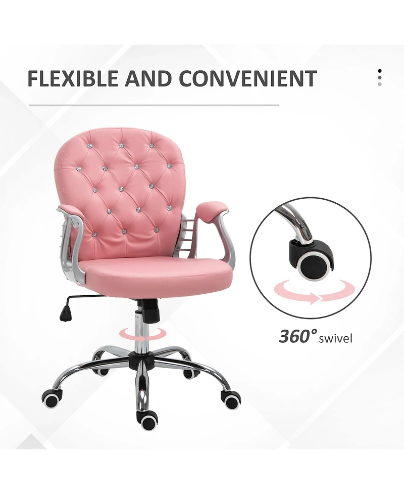 Homcom Vanity Office Chair Tufted Backrest Swivel Rolling Height Adjustable