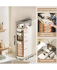 gaomon 4-Tiers Slim Bathroom Storage Cabinet, Narrow Storage Waterproof Skinny Bathroom Cabinet with Wheels and Toilet Paper Holder for Small Spaces