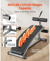 Mecale Sit Up Bench, Curved Decline Ab Bench with Reverse Crunch Handle and 6 Height Settings, 600 lb Capacity for Home Gym