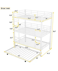 Boyel Living Metal Twin Size Triple Bunk Bed With Trundle