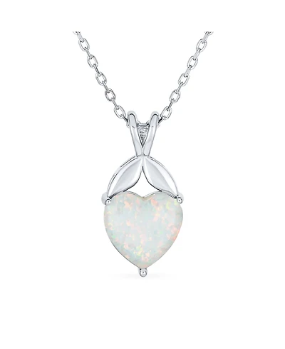 Bling Jewelry White Created Opal Heart Pendant Necklace in .925 Sterling Silver
