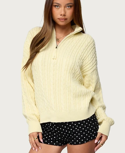 Edikted Women's Sarie Cable Knit Quarter Zip Sweater