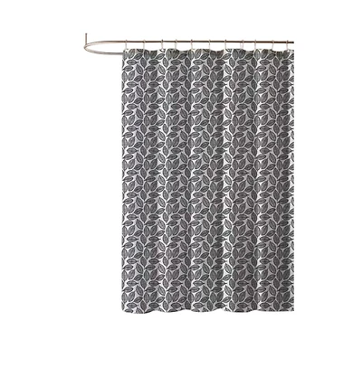 Slickblue 72-Inch Black White Leaf Pattern Polyester Shower Curtain