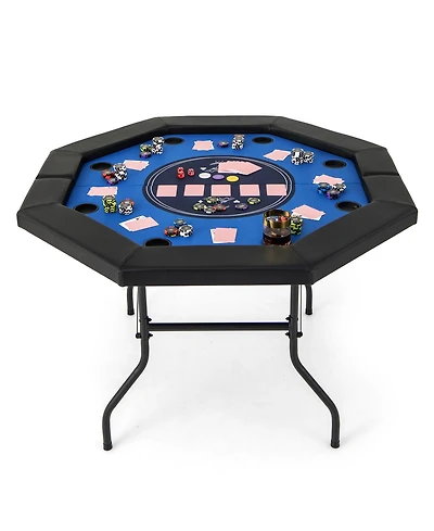 Sugift - 48 Inches Foldable Poker Table with Padded Rails and Cup Holders-Blue