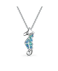 Bling Jewelry Sea Animal Nautical Created Blue Opal Seahorse Pendant Necklace Sterling Silver
