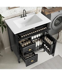 Cesicia 30 in. Bathroom Vanity Cabinet with Sink, One Flip Drawer and Two Drawers, Adjustable Shelf, Solid Wood Mdf