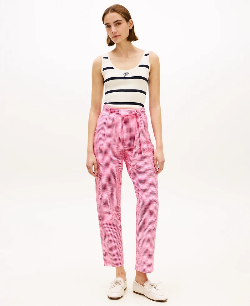 Tommy Hilfiger Women's Gingham Belted Tapered Pants
