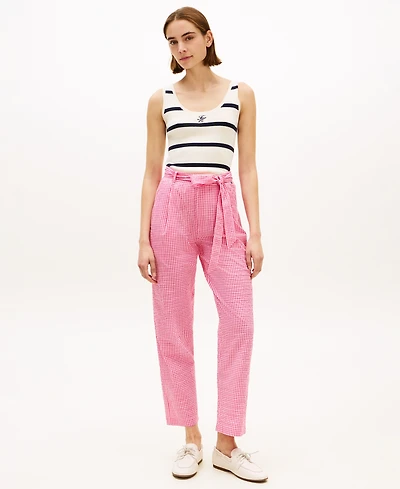 Tommy Hilfiger Women's Gingham Belted Tapered Pants