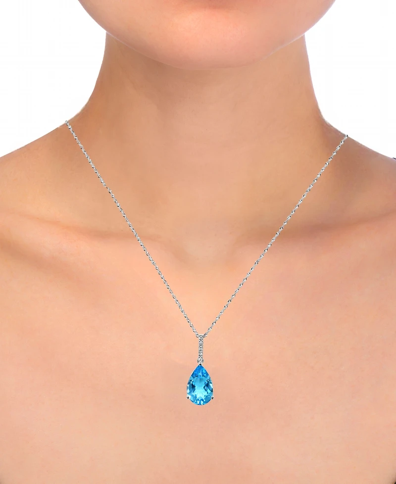 Macy's Blue Topaz (5 ct. t.w.) & Diamond Accent Pendant Necklace in 14k White Gold