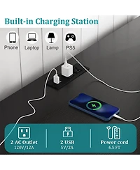 gaomon Rattan Sideboard Buffet Cabinet, 4 Doors 2 Drawers, Built-in Power Outlet, Adjustable Shelves, Kitchen, Dining Room, Black