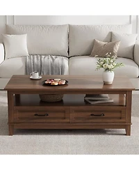 gaomon Farmhouse Coffee Table with Drawers, 47.2" Rustic Walnut Center Table, Ample Storage, Elegant Design, Brown