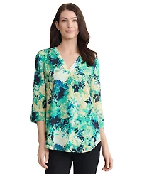 Jones New York Women's V-Neck Roll-Up Sleeve Tabs Tunic Top