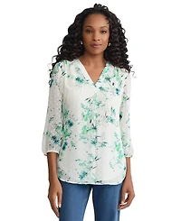 Jones New York Women's V-Neck Elastic Cuff Sleeve Tunic Top