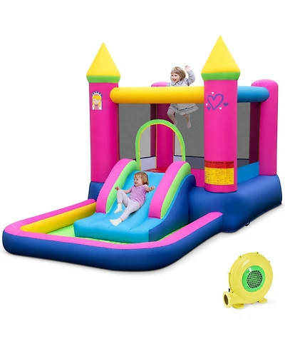 Hongge Inflatable Princess Castle Bounce House with Slide, Ball Pit & Hoop"