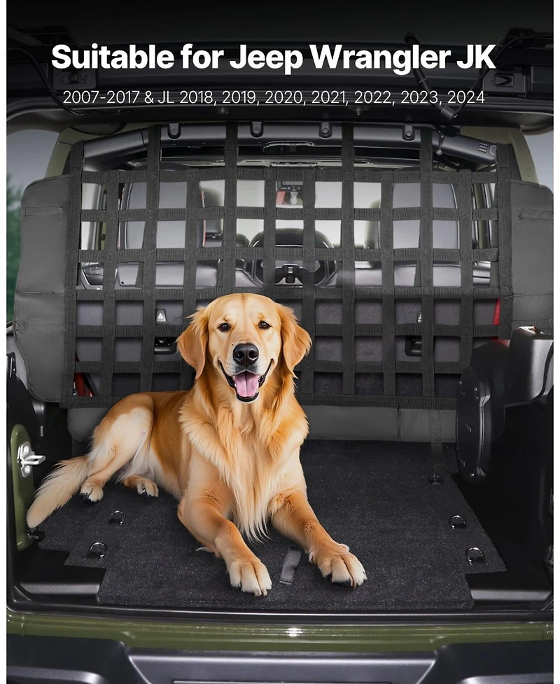 Cozito Dog Car Barrier Mesh Net for Jeep Wrangler Jk 2007–2017 & Jl 2018–2024, Rear Cargo Pet Divider, Tear-Resistant Polyester, Easy Install