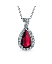 Bling Jewelry Solitaire Teardrop Halo Ruby Red Cz Pendant Necklace Earrings Jewelry Set