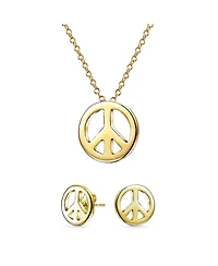 Bling Jewelry Tiny Peace Sign Pendant Stud Earrings Jewelry Set Gold Plated Sterling Silver